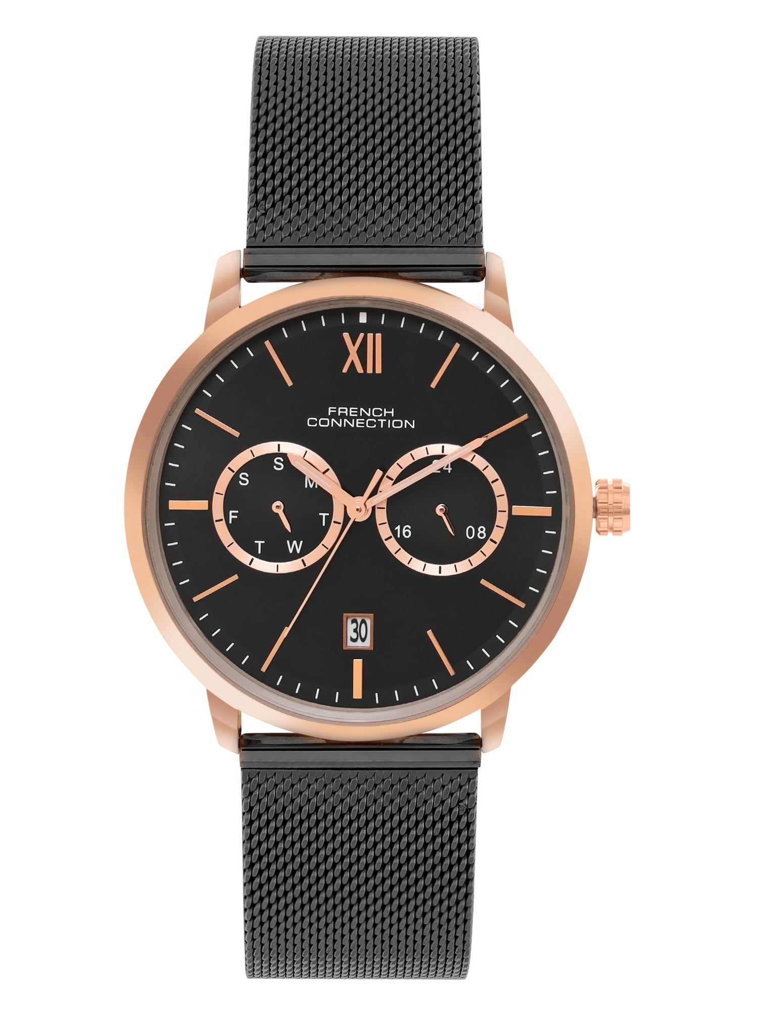 French connection Tempus Black Round Dial Mens Mult Function Watch FCN085BM