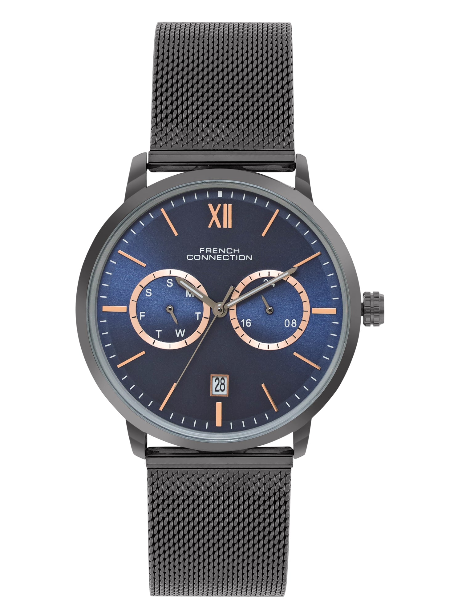 French connection Tempus Blue Round Dial Mens Mult Function Watch FCN085GNM