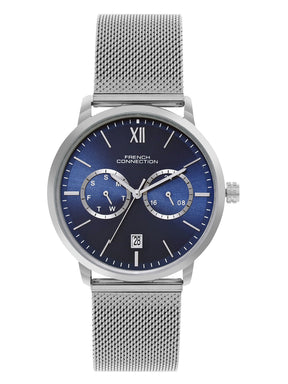 French connection Tempus Blue Round Dial Mens Mult Function Watch FCN085USM