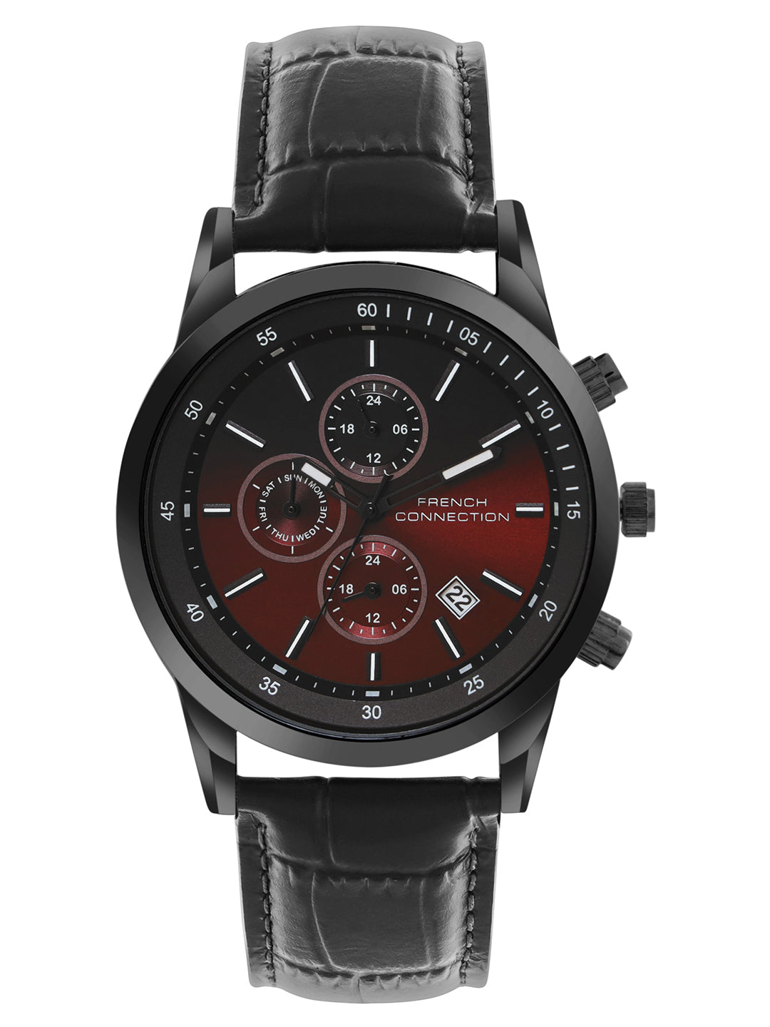 French Connection Multi - Function Maroon Dial Men's Watch -FCN093BBL