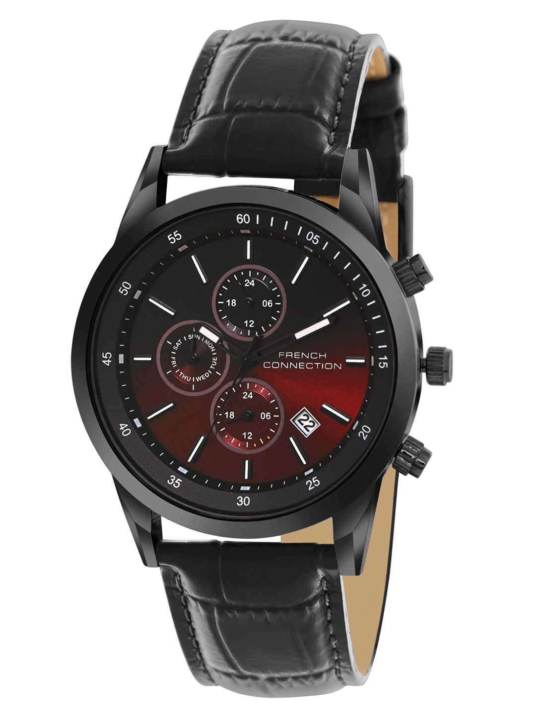French Connection Multi - Function Maroon Dial Men's Watch -FCN093BBL