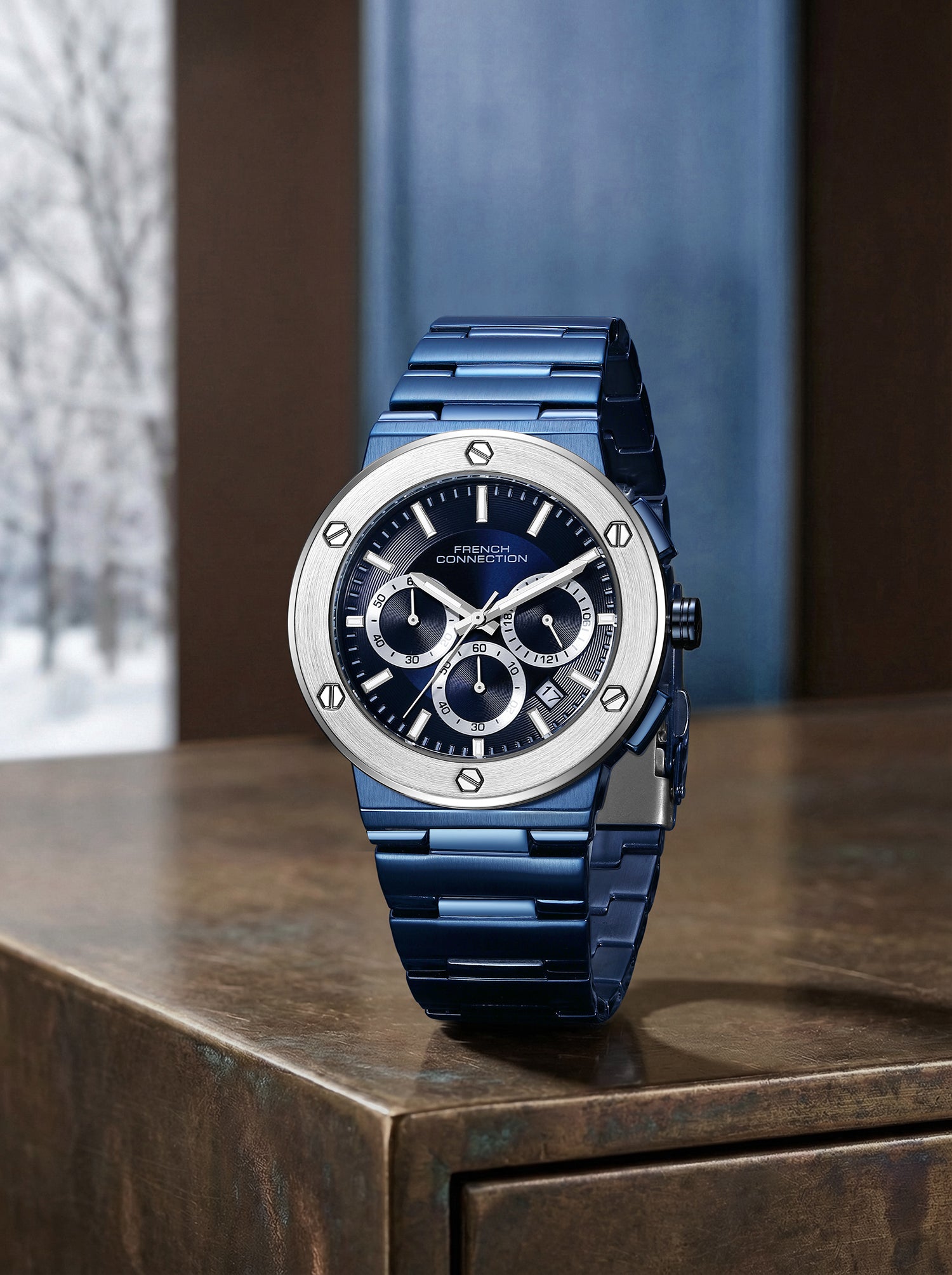 French Connection MetroBolt | Quartz Chronograph | Blue Dial | Blue Stainless Steel Strap | Watch for Men - FCO11UM