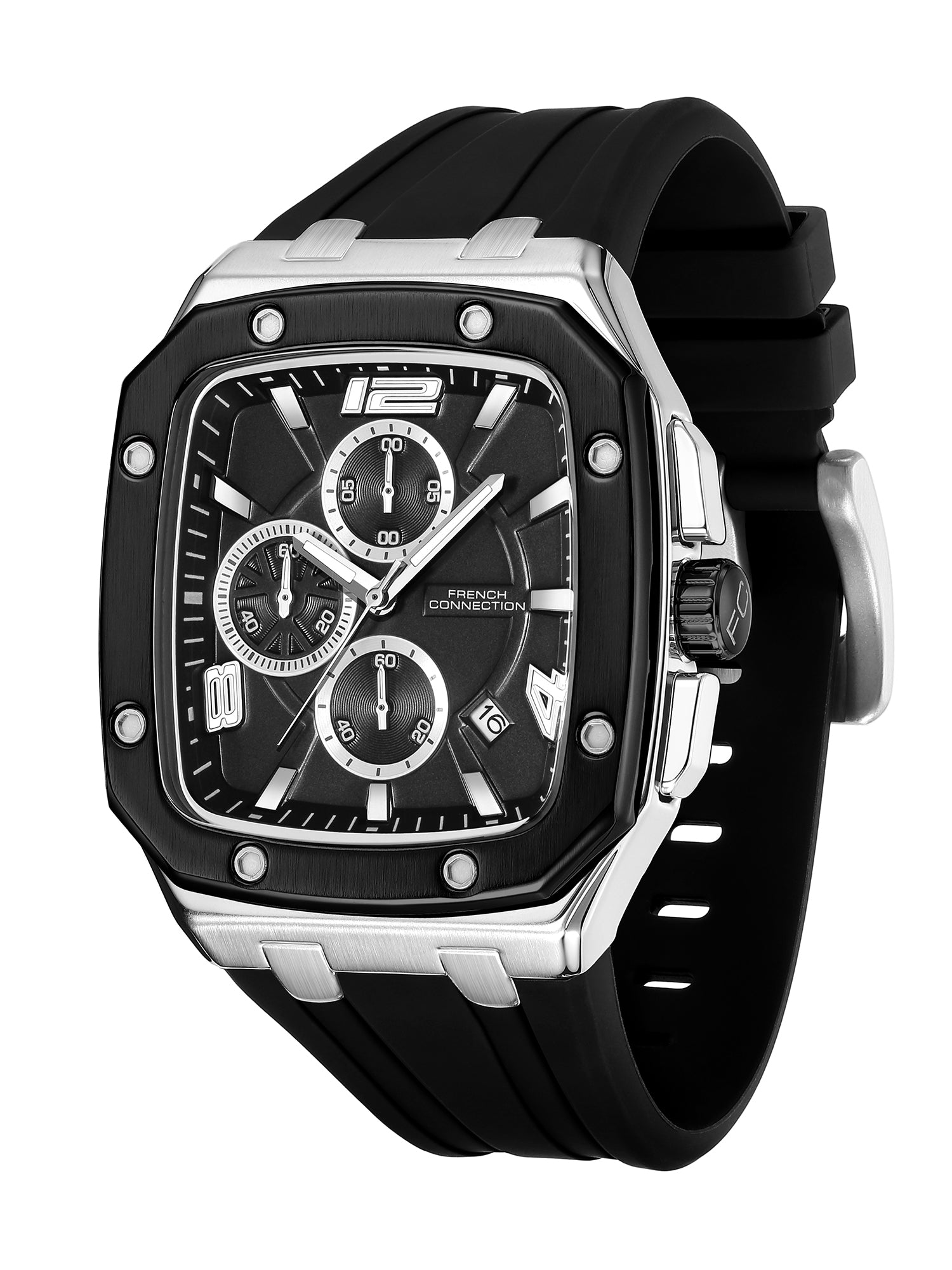 French Connection Aurionx | Quartz Chronograph | Green Dial | Black Silicone Strap | Watch for Men - FCO12BB