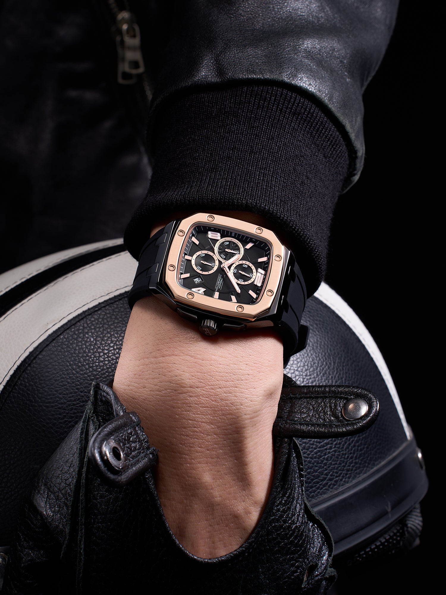 French Connection Aurionx | Quartz Chronograph | Black Dial | Black Silicone Strap | Watch for Men - FCO12RGB