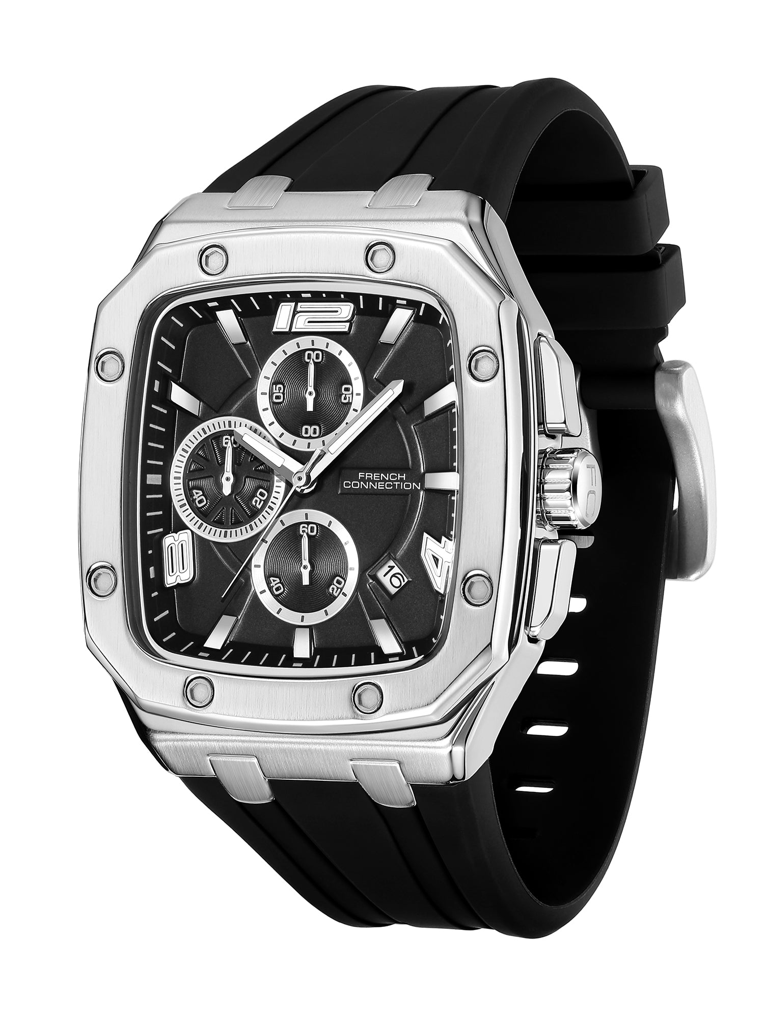 French Connection Aurionx | Quartz Chronograph | Black Dial | Black Silicone Strap | Watch for Men - FCO12SB