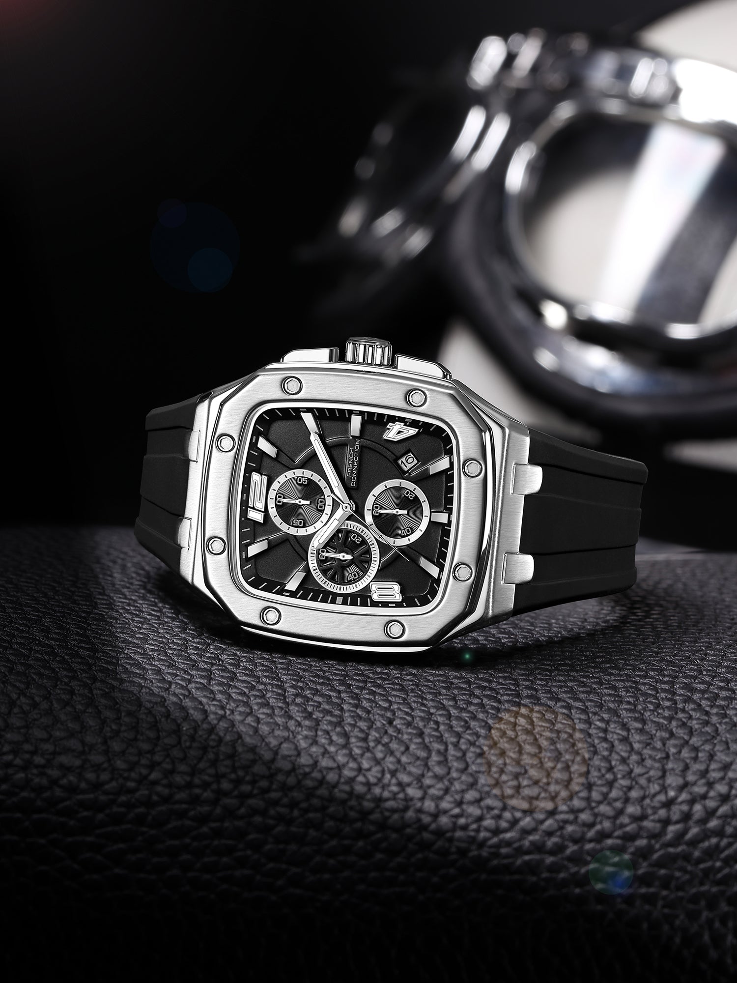 French Connection Aurionx | Quartz Chronograph | Black Dial | Black Silicone Strap | Watch for Men - FCO12SB