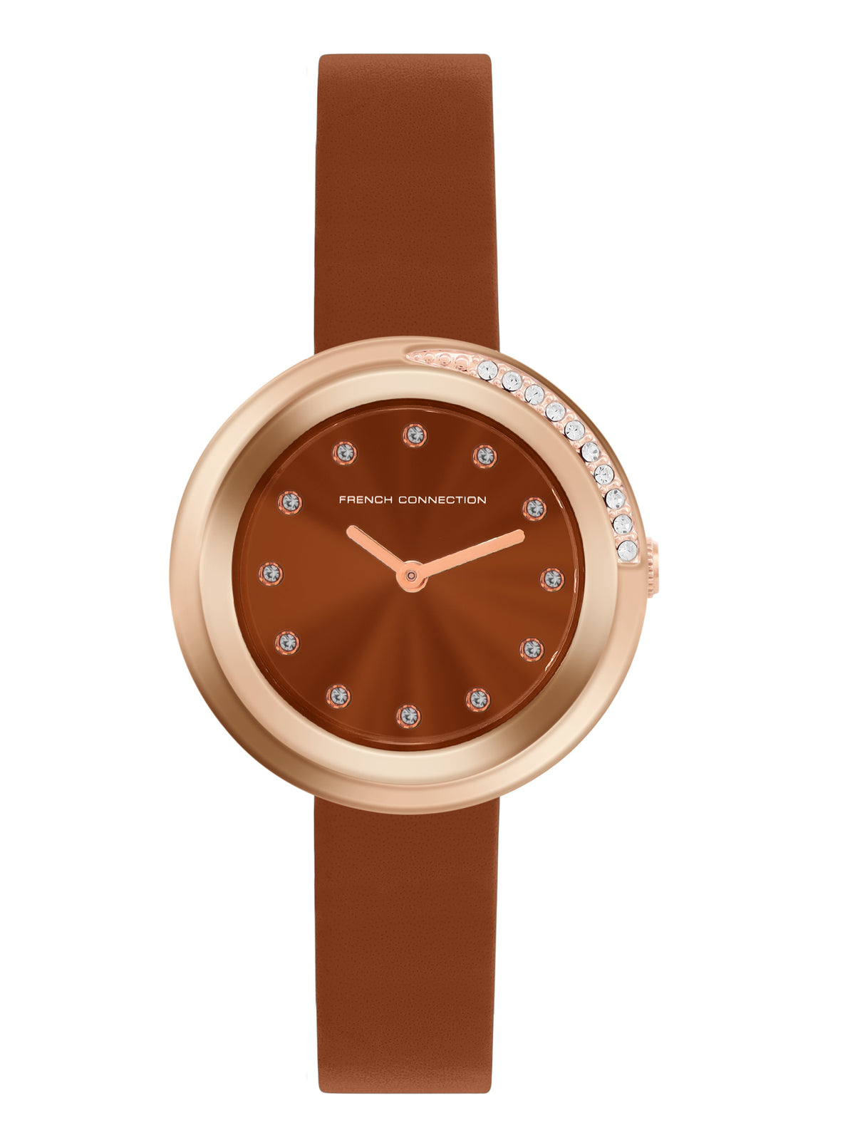 French Connection Sunray Brown Round Dial With Brown Leather Strap Watch - For Womens FCO1BRL