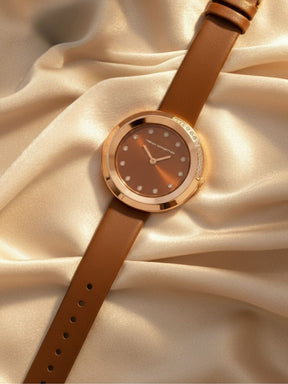 French Connection Sunray Brown Round Dial With Brown Leather Strap Watch - For Womens FCO1BRL
