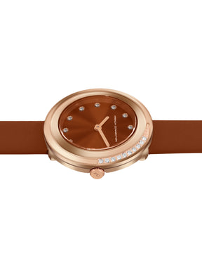 French Connection Sunray Brown Round Dial With Brown Leather Strap Watch - For Womens FCO1BRL