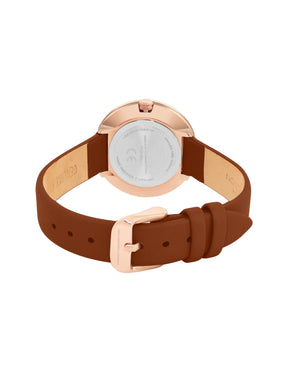 French Connection Sunray Brown Round Dial With Brown Leather Strap Watch - For Womens FCO1BRL