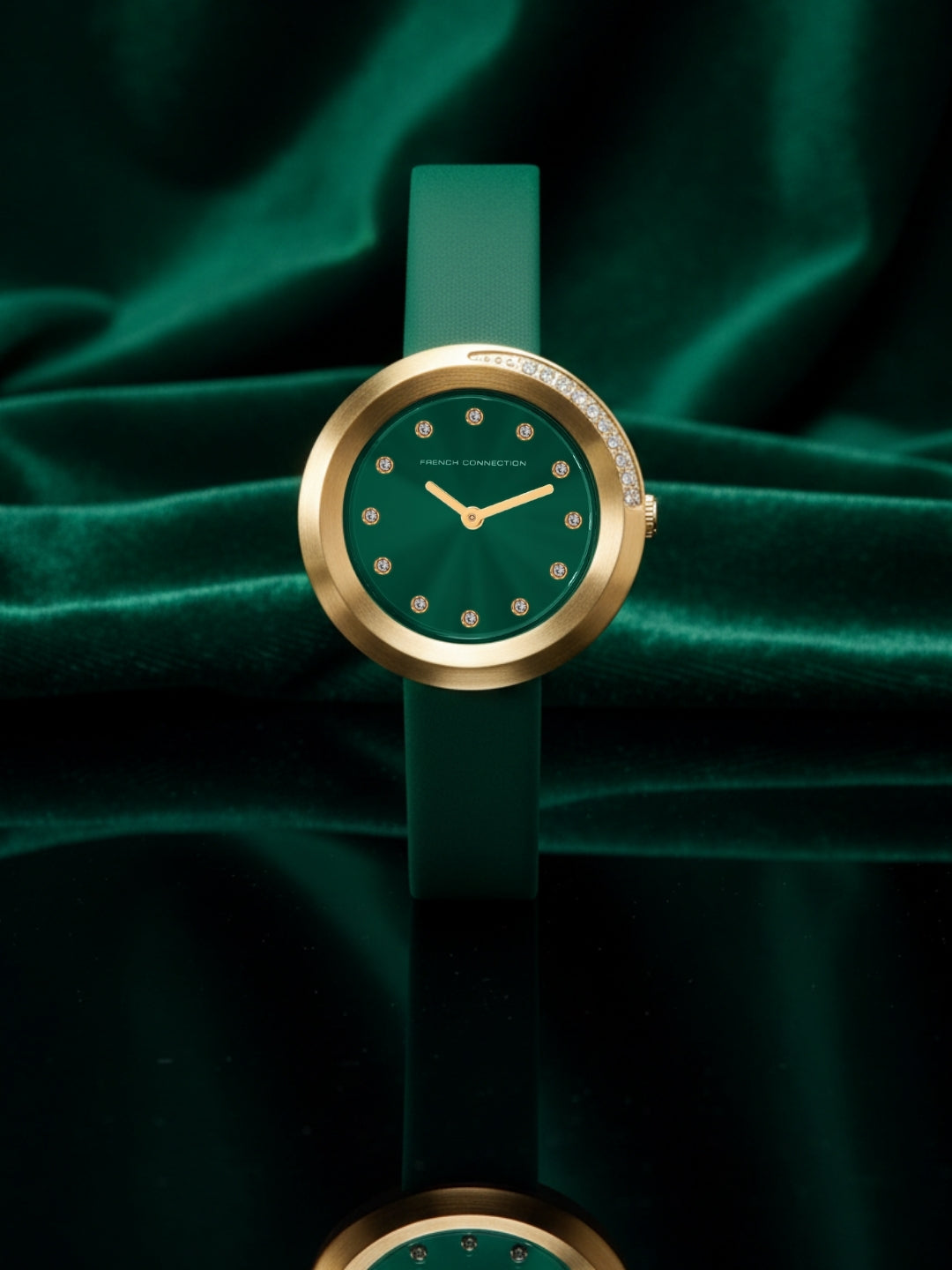 French Connection Sunray Green Round Dial With Green Leather Strap Watch - For Womens FCO1GRL