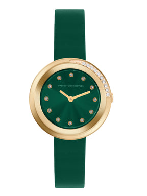 French Connection Sunray Green Round Dial With Green Leather Strap Watch - For Womens FCO1GRL