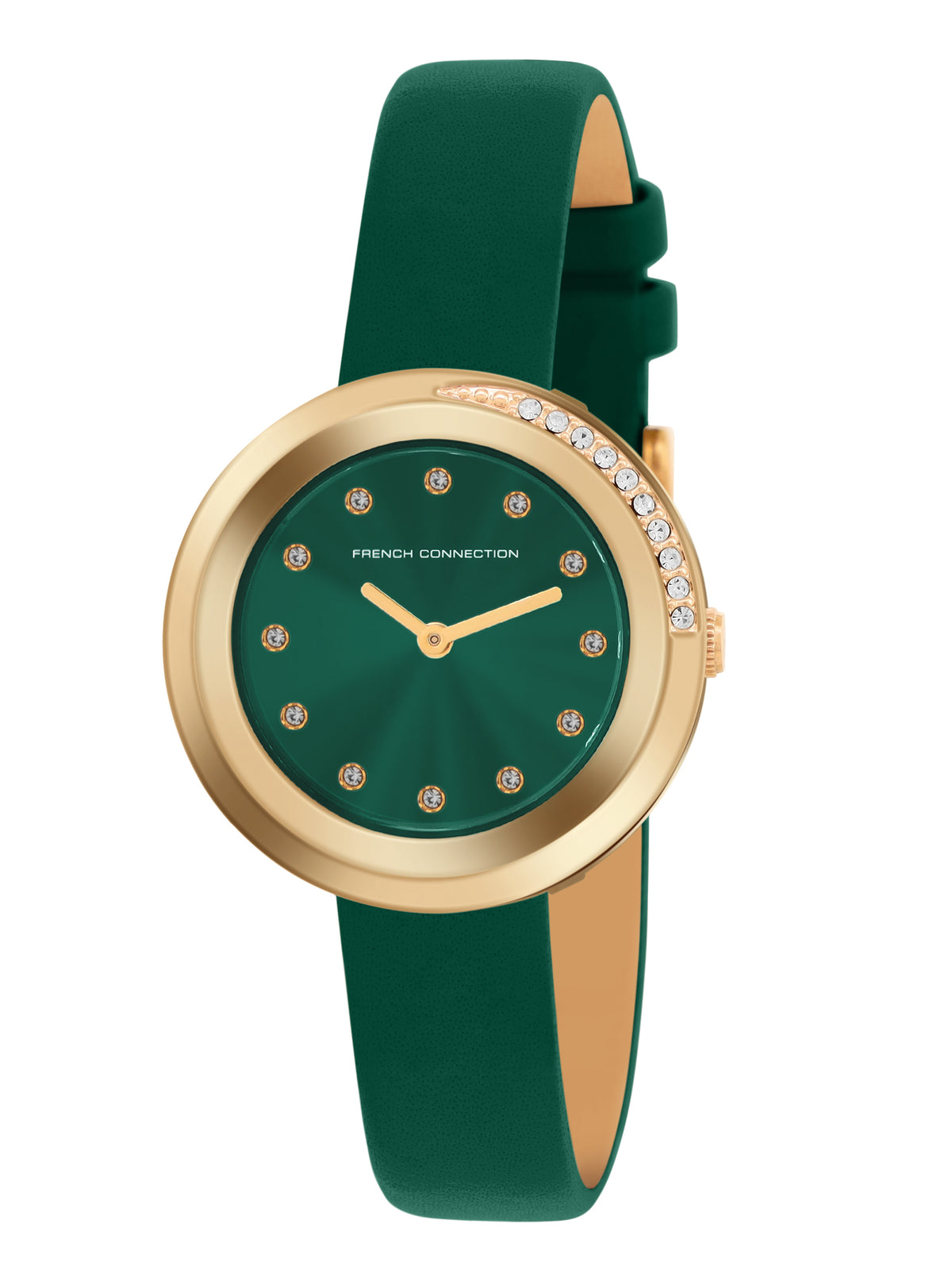 French Connection Sunray Green Round Dial With Green Leather Strap Watch - For Womens FCO1GRL