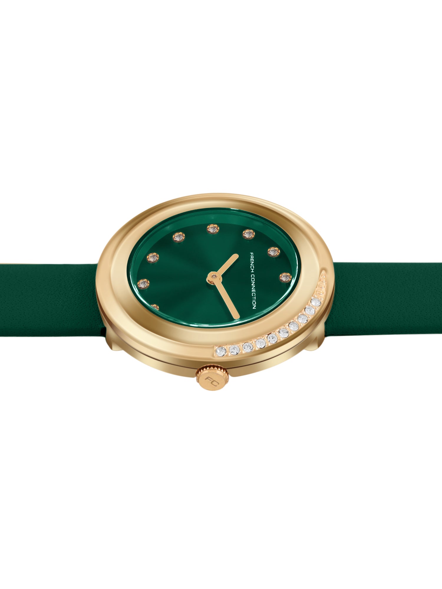French Connection Sunray Green Round Dial With Green Leather Strap Watch - For Womens FCO1GRL