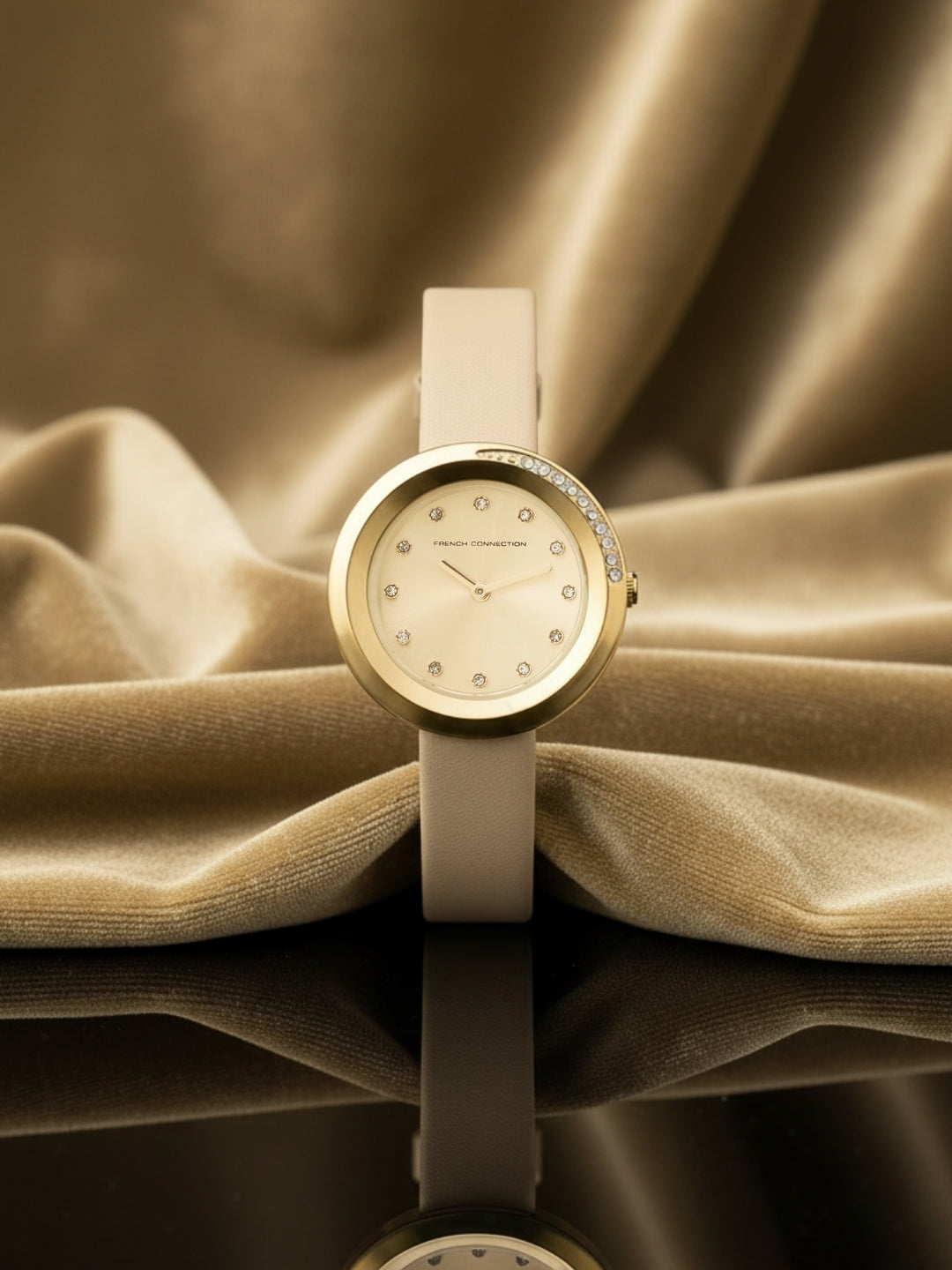 French Connection Sunray Beige Round Dial With Beige Leather Strap Watch - For Womens FCO1PL
