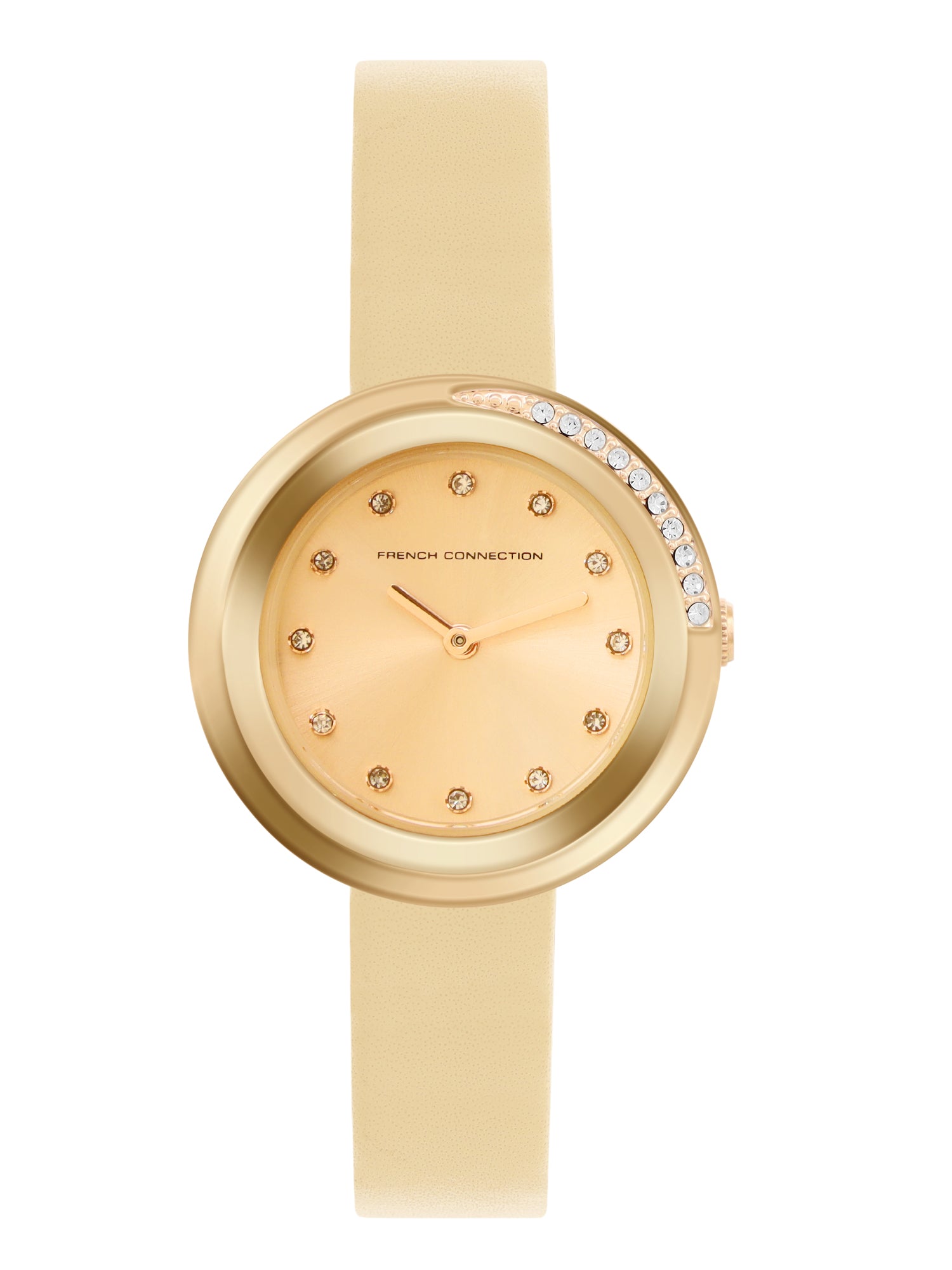 French Connection Sunray Beige Round Dial With Beige Leather Strap Watch - For Womens FCO1PL