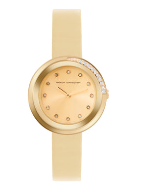 French Connection Sunray Beige Round Dial With Beige Leather Strap Watch - For Womens FCO1PL