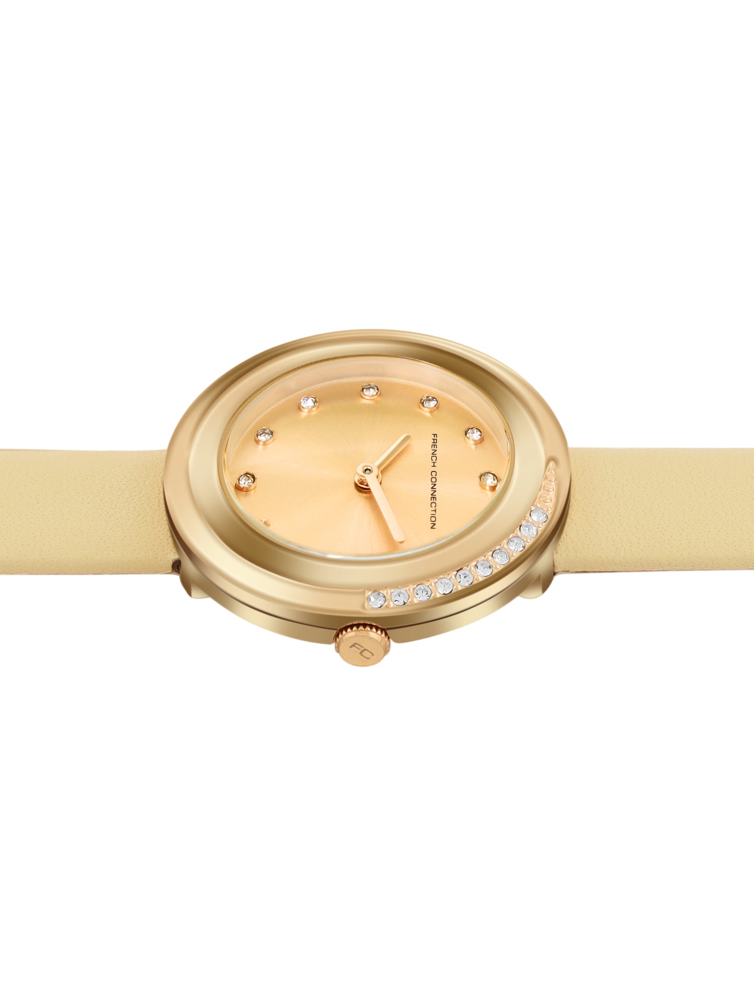 French Connection Sunray Beige Round Dial With Beige Leather Strap Watch - For Womens FCO1PL