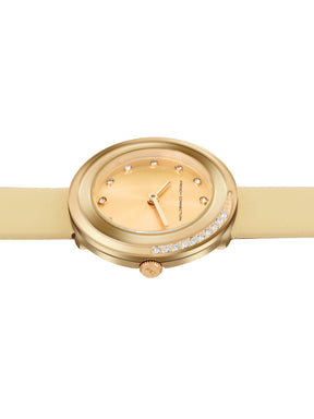 French Connection Sunray Beige Round Dial With Beige Leather Strap Watch - For Womens FCO1PL