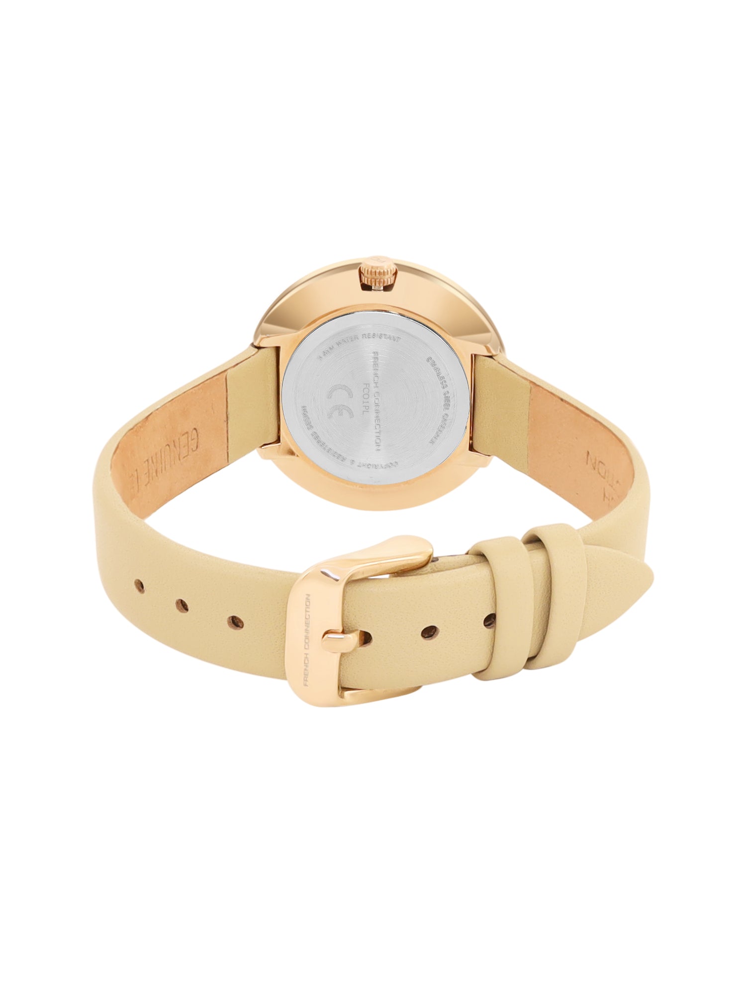 French Connection Sunray Beige Round Dial With Beige Leather Strap Watch - For Womens FCO1PL