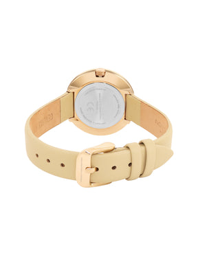 French Connection Sunray Beige Round Dial With Beige Leather Strap Watch - For Womens FCO1PL