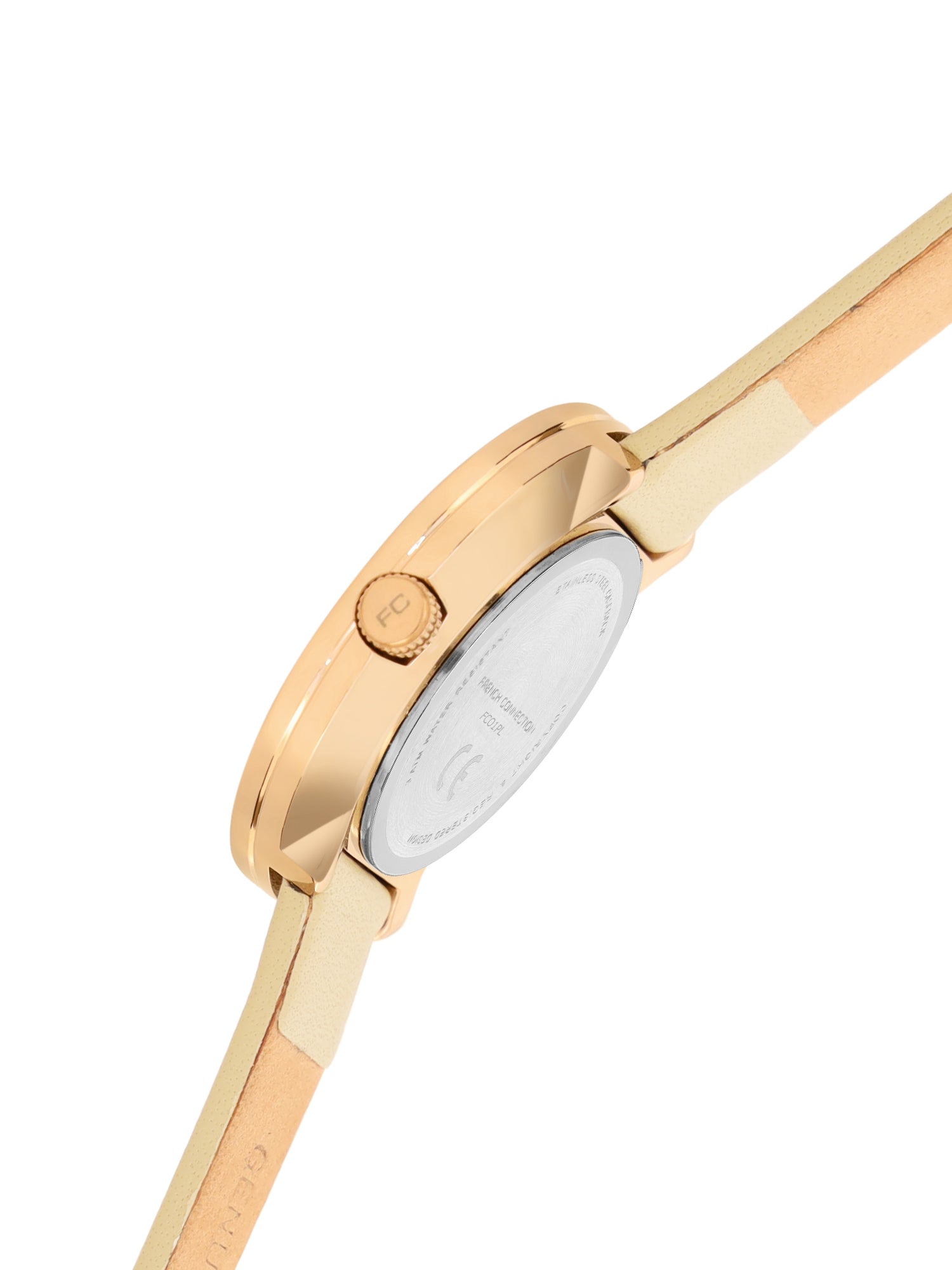 French Connection Sunray Beige Round Dial With Beige Leather Strap Watch - For Womens FCO1PL