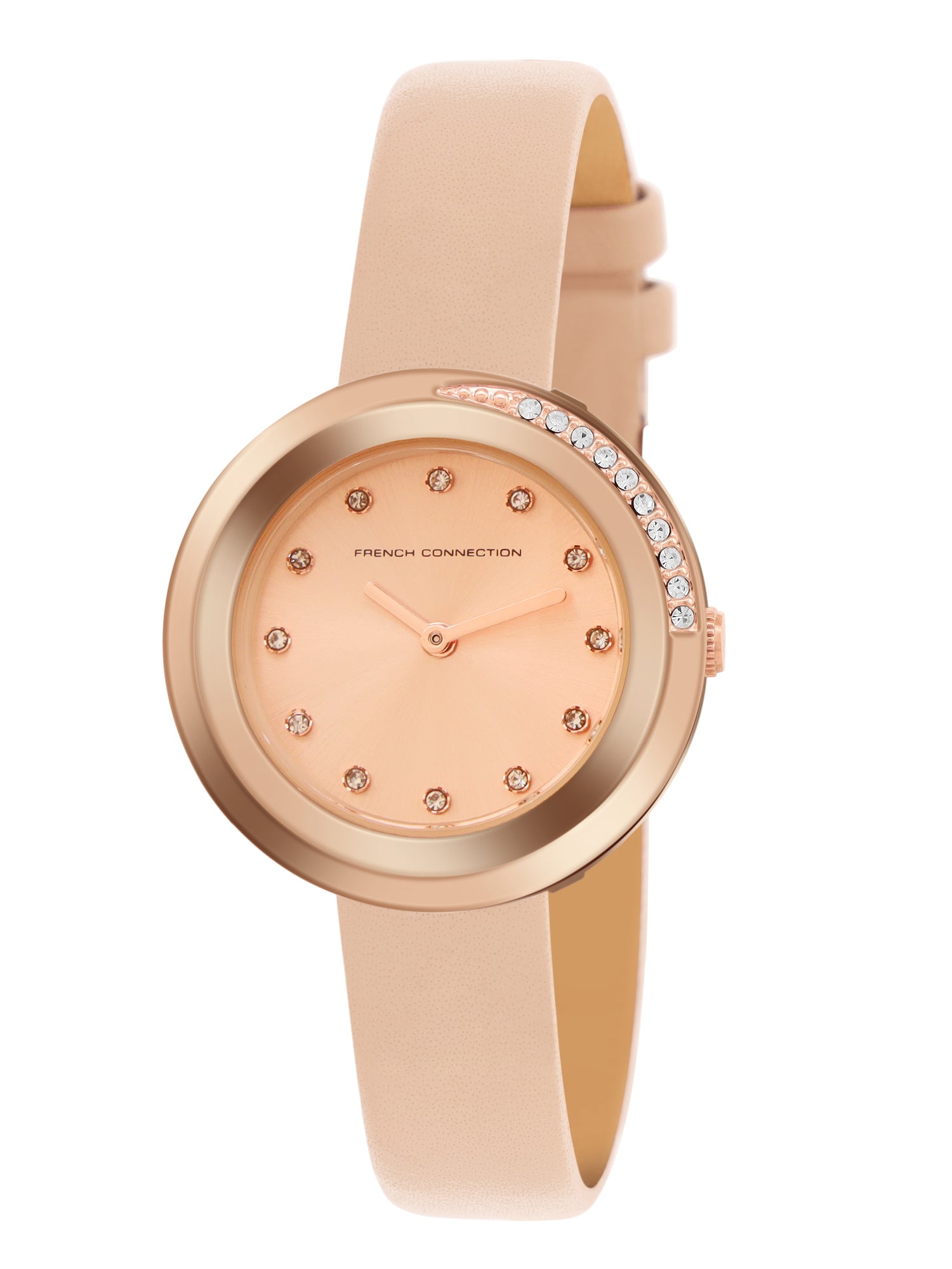 French Connection Sunray Rosegold Round Dial With Pink Leather Strap Watch - For Womens FCO1RGL