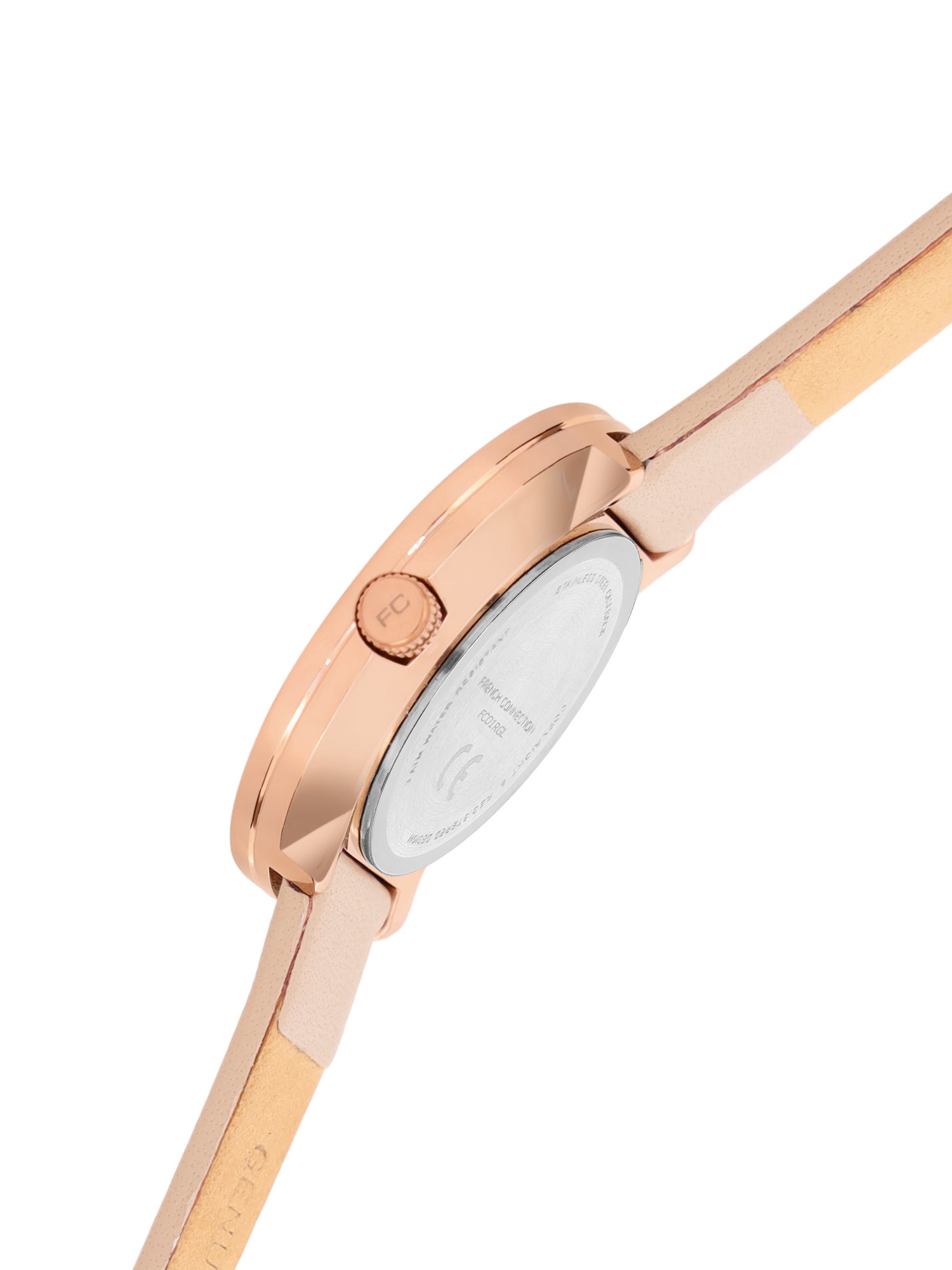 French Connection Sunray Rosegold Round Dial With Pink Leather Strap Watch - For Womens FCO1RGL