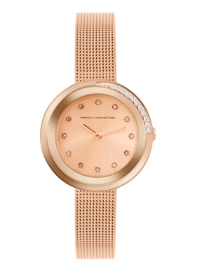 French Connection Sunray Rose Round Dial With Rose Leather Strap Watch - For Womens FCO1RGM