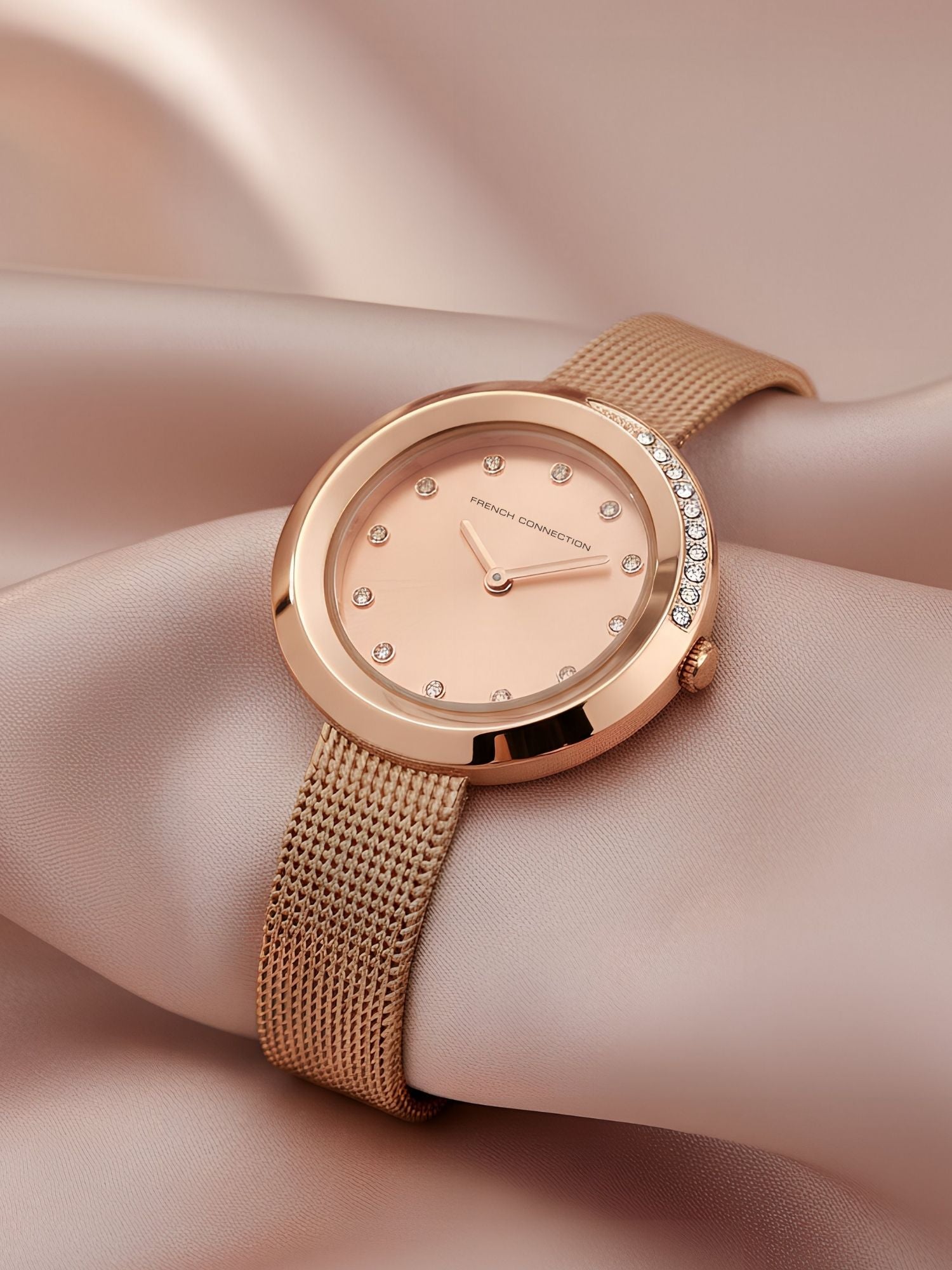 French Connection Sunray Rose Round Dial With Rose Leather Strap Watch - For Womens FCO1RGM