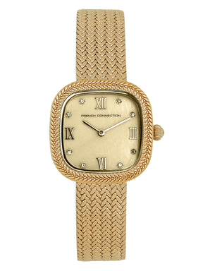 French Connection Mop Champagne Round Dial With  Gold Stainless Steel Strap Watch - For Womens FCO2GM