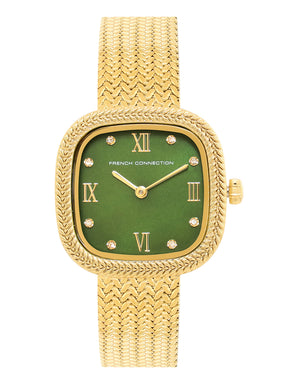 French Connection Mop Green Round Dial With  Gold Stainless Steel Strap Watch - For Womens FCO2NGM