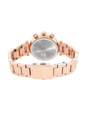 French Connection Embossed Round Dial With 12Pcs Stones Rosegold Dial With Rose Stainless Steel  Strap Chronograph Watch - For Womens FCO4RGM