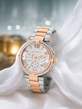 French Connection Embossed Round Dial With 12Pcs Stones Silver Dial With Rose Stainless Steel  Strap Chronograph Watch - For Womens FCO4RTM