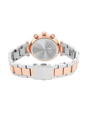 French Connection Embossed Round Dial With 12Pcs Stones Silver Dial With Rose Stainless Steel  Strap Chronograph Watch - For Womens FCO4RTM
