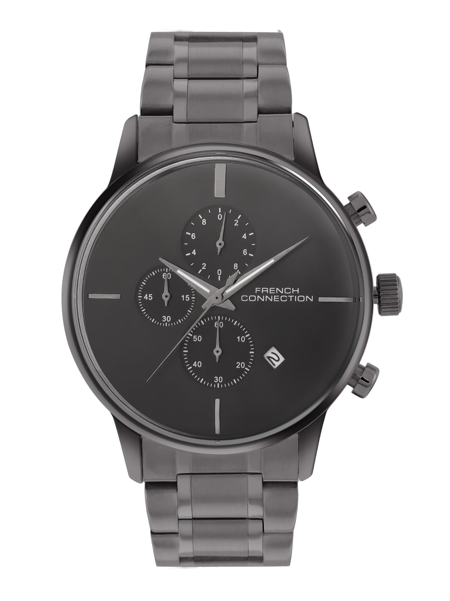 French Connection Grey Embossed Round Dial With Stainless Steel Strap Chronograph Watch - For Mens FCO5GNM