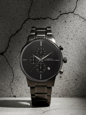 French Connection Grey Embossed Round Dial With Stainless Steel Strap Chronograph Watch - For Mens FCO5GNM