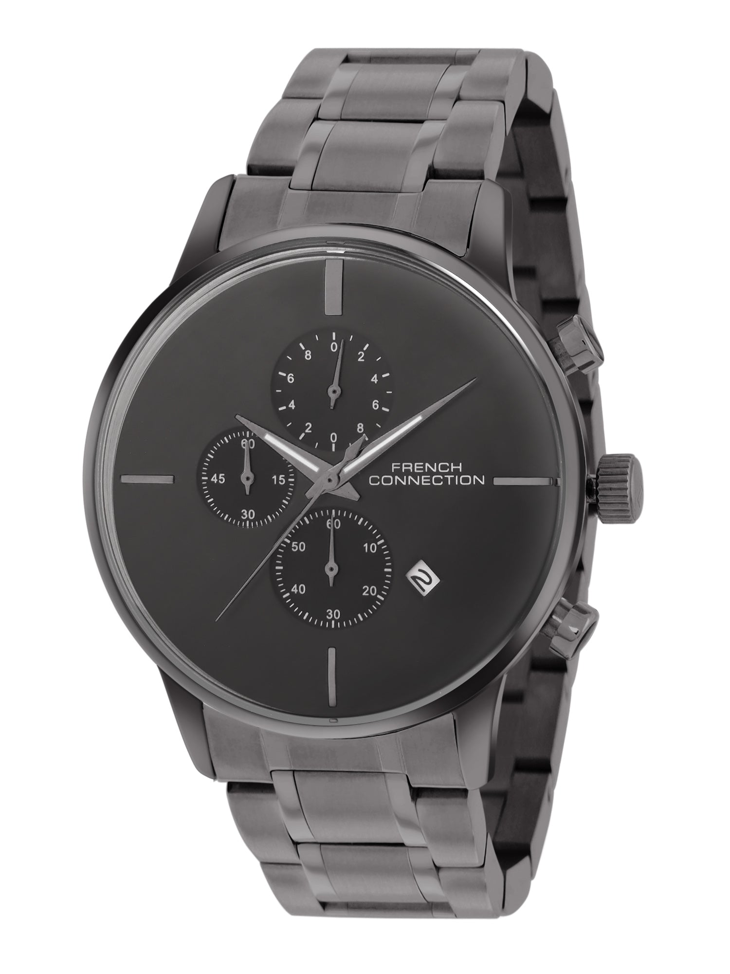 French Connection Grey Embossed Round Dial With Stainless Steel Strap Chronograph Watch - For Mens FCO5GNM