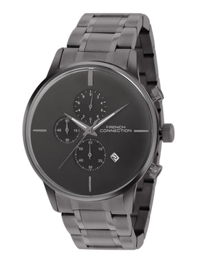 French Connection Grey Embossed Round Dial With Stainless Steel Strap Chronograph Watch - For Mens FCO5GNM
