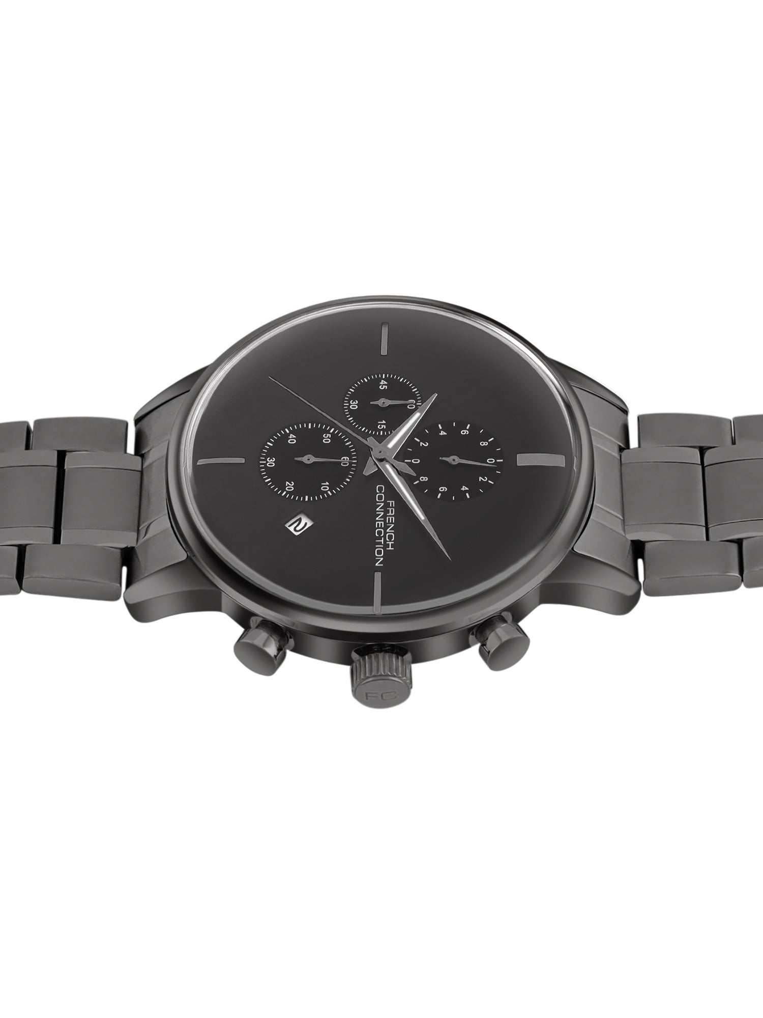 French Connection Grey Embossed Round Dial With Stainless Steel Strap Chronograph Watch - For Mens FCO5GNM