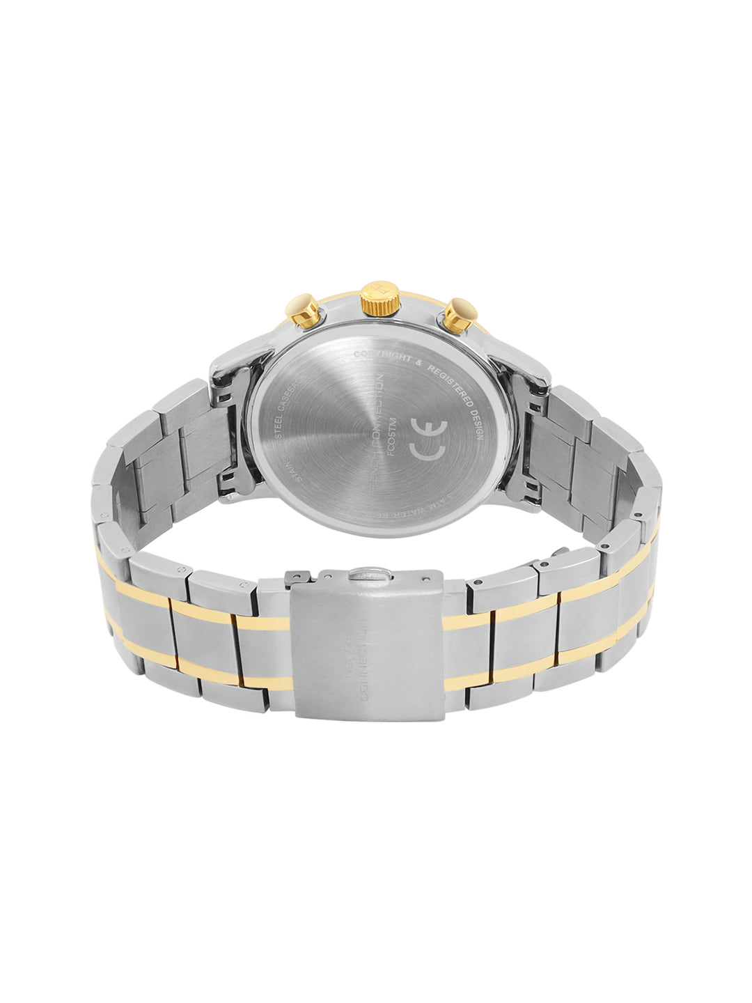 French Connection Silver Embossed Round Dial With Gold Stainless Steel Strap Chronograph Watch - For Mens FCO5TM