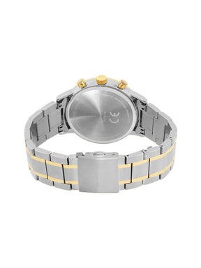 French Connection Silver Embossed Round Dial With Gold Stainless Steel Strap Chronograph Watch - For Mens FCO5TM