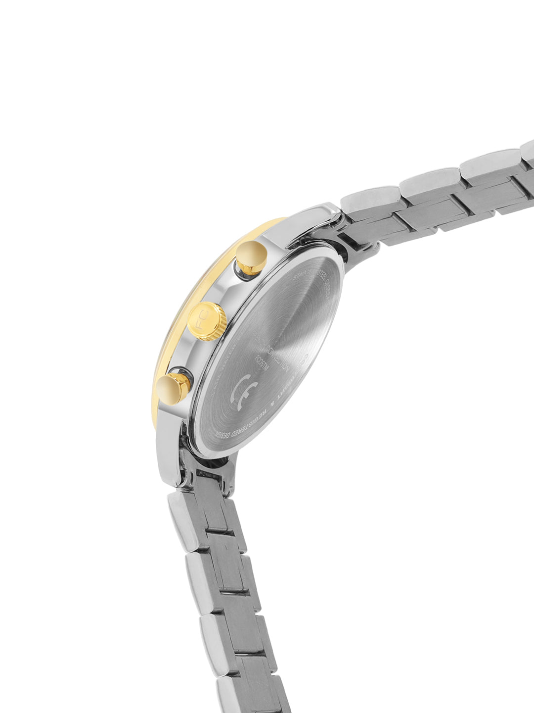 French Connection Silver Embossed Round Dial With Gold Stainless Steel Strap Chronograph Watch - For Mens FCO5TM