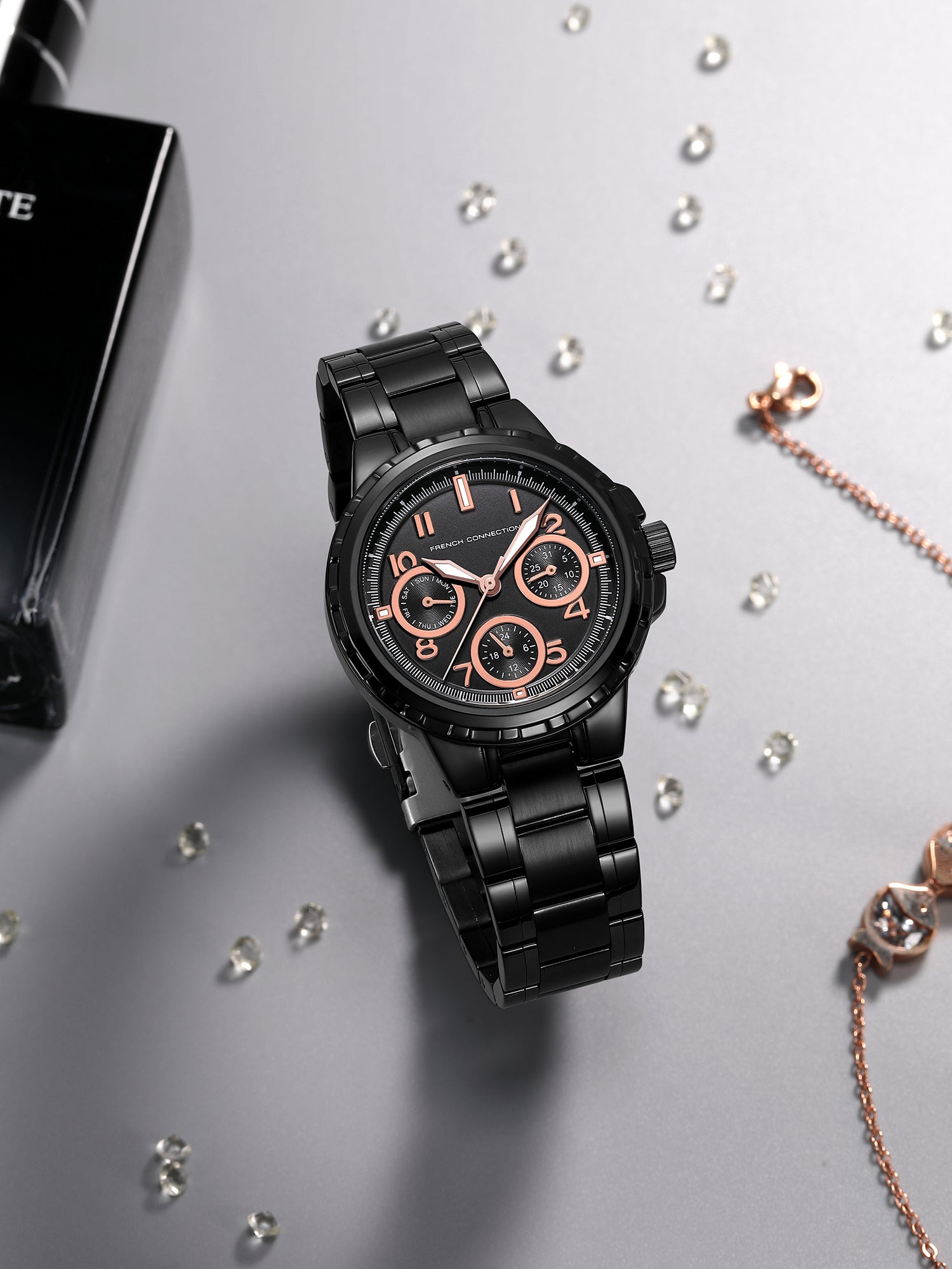 French Connection Chronéa | Quartz Chronograph | Black Dial | Black Stainless Steel Strap | Watch for Men - FCO6BM