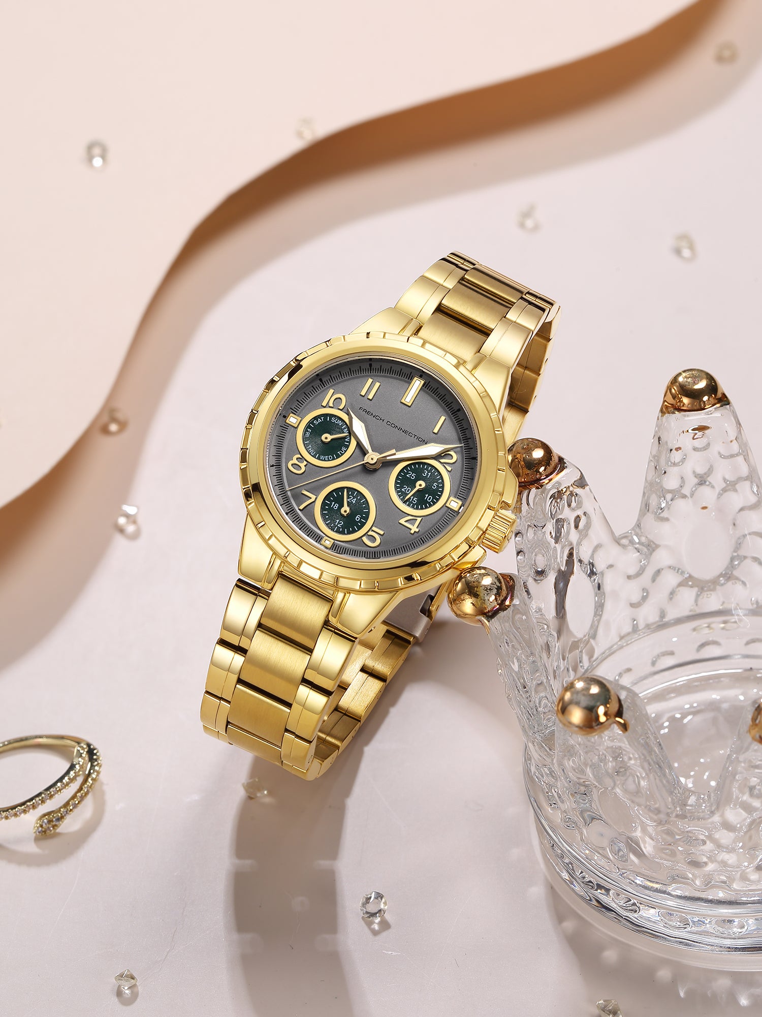 French Connection Chronéa | Quartz Chronograph | Black Dial | Gold Stainless Steel Strap | Watch for Men - FCO6GM