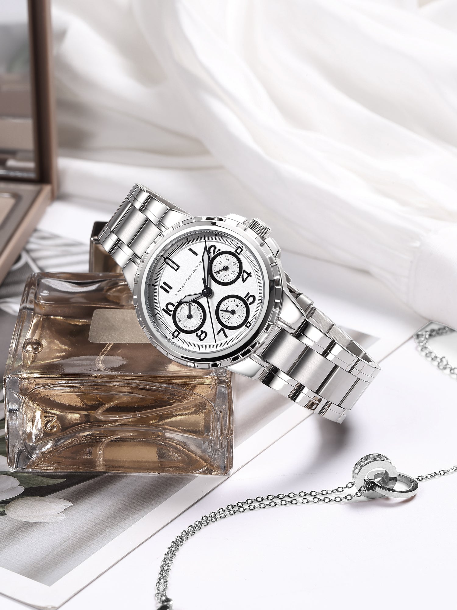 French Connection Chronéa | Quartz Chronograph | Black Dial | Silver Stainless Steel Strap | Watch for Men - FCO6SM