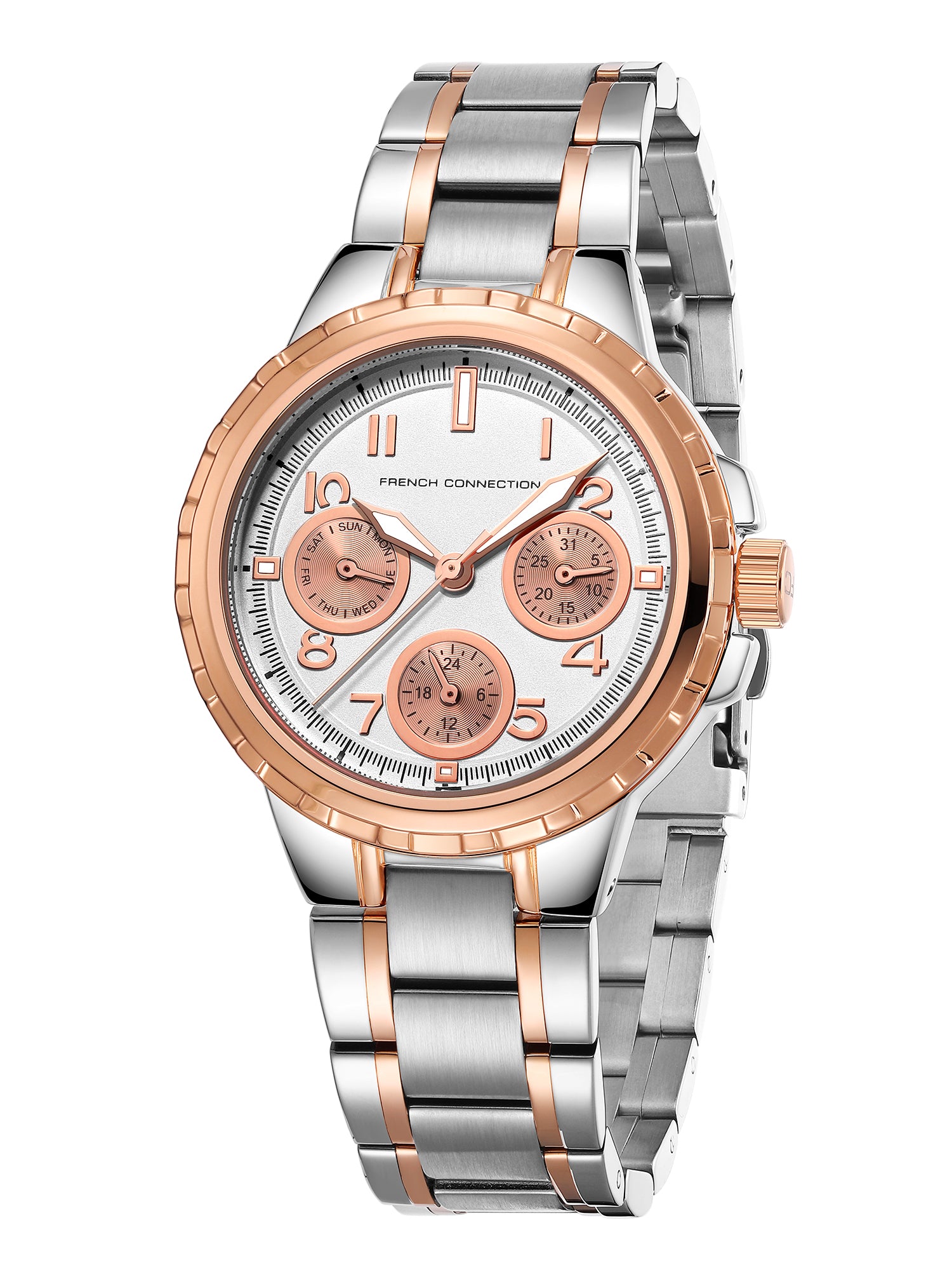 French Connection Chronéa | Quartz Chronograph | Black Dial | Silver Stainless Steel Strap | Watch for Men - FCO6SRTM