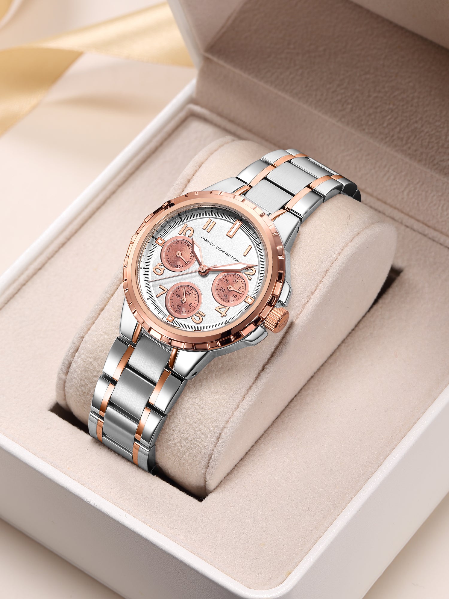 French Connection Chronéa | Quartz Chronograph | Black Dial | Silver Stainless Steel Strap | Watch for Men - FCO6SRTM