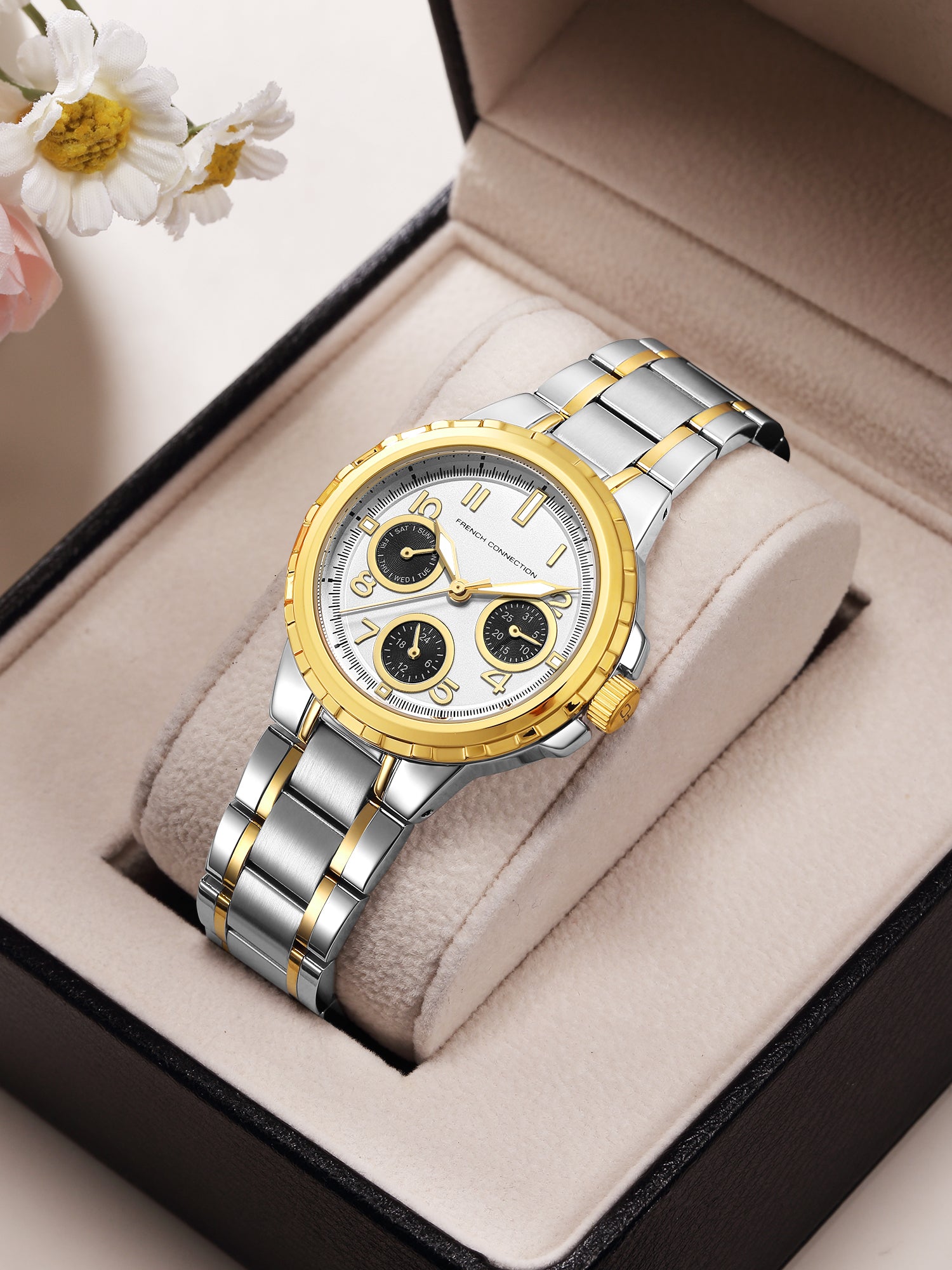 French Connection Chronéa | Quartz Chronograph | Black Dial | Black Stainless Steel Strap | Watch for Men - FCO6STM