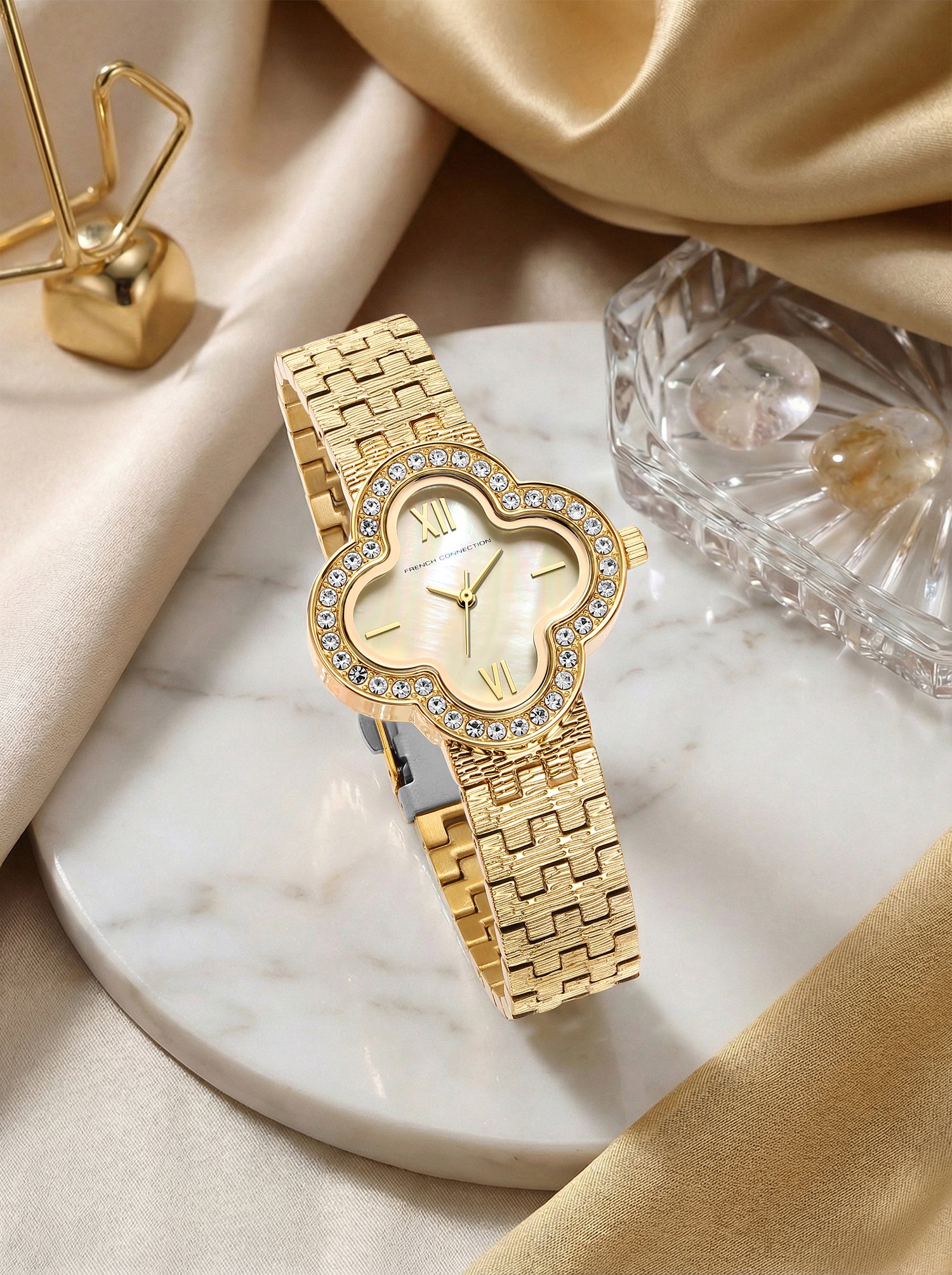 French Connection Floruxe | Analog Display | Gold Mother of Pearl  Dial | Gold Stainless Steel Strap | Watch for Women - FCMO7GM